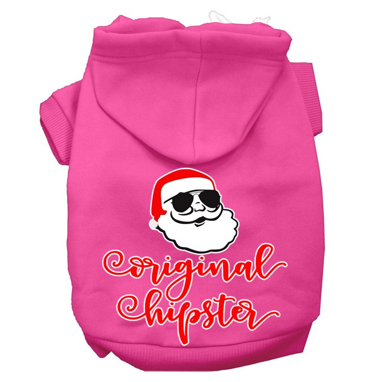 Original Hipster Screen Print Dog Hoodie Bright Pink L